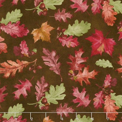 Colors of Fall - Tossed Leaves Brown Yardage