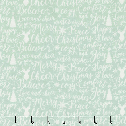 Comfort and Joy - Comfort Words Light Green Yardage
