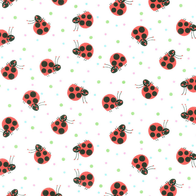 Comfy Flannel® - Ladybugs White Yardage Primary Image