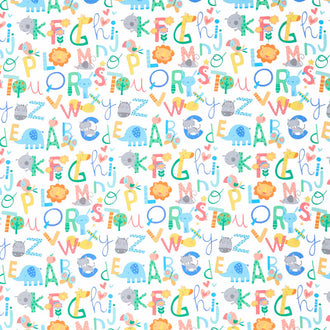 Comfy Flannel® - Letters Jungle Animals White Yardage