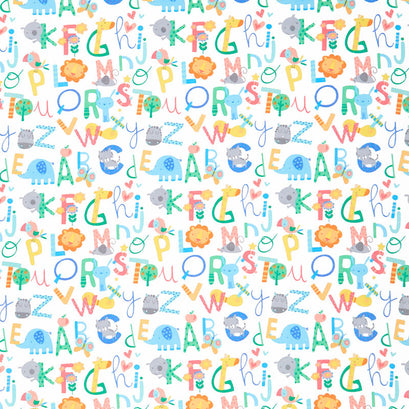 Comfy Flannel® - Letters Jungle Animals White Yardage