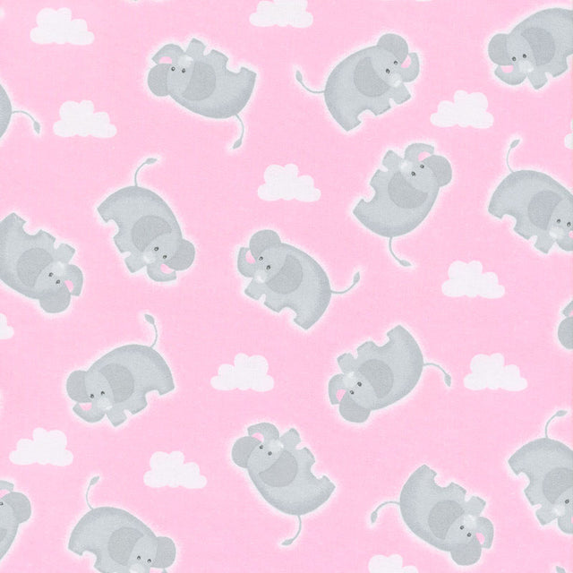 Comfy Flannel® - Tossed Elephants Pink Yardage