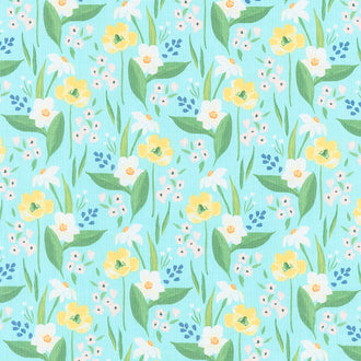 Cora - Happy Floral Aqua Yardage