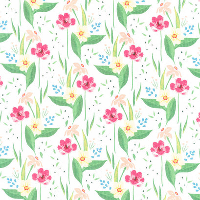 Cora - Happy Floral White Yardage