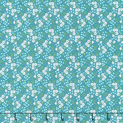 Cora - Mini Floral Teal Yardage