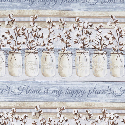 Cotton Blossom - Mason Jars 11" Stripe Blue Yardage