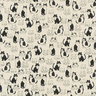 Cotton Flax Prints - Cats Natural Yardage