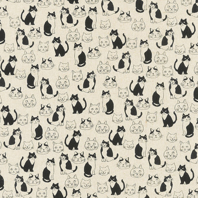 Cotton Flax Prints - Cats Natural Yardage