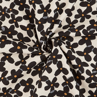 Cotton Flax Prints - Flowers Black Yardage