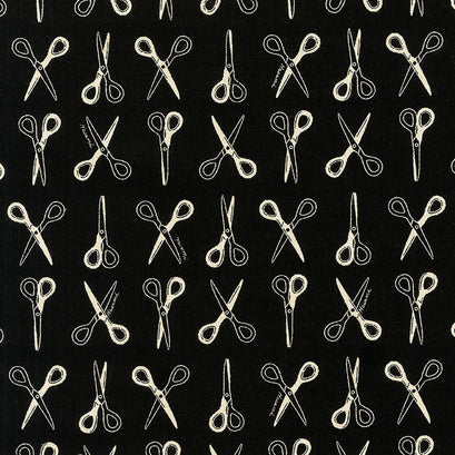 Cotton Flax Prints - Scissors Black Yardage
