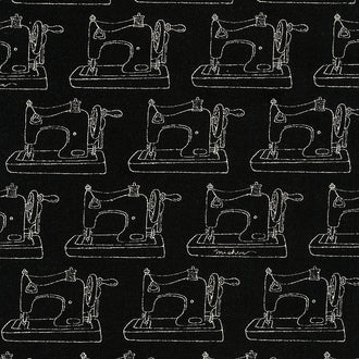 Cotton Flax Prints - Sewing Machine Black Yardage