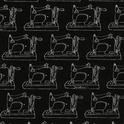Cotton Flax Prints - Sewing Machine Black Yardage