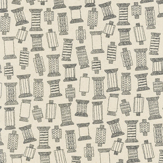 Cotton Flax Prints - Spools Natural Black Yardage