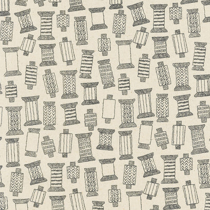 Cotton Flax Prints - Spools Natural Black Yardage