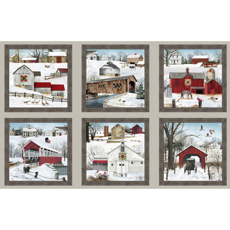 Country - Headin' Home Winter Barn Blocks Sepia Panel