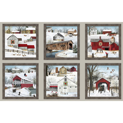 Country - Headin' Home Winter Barn Blocks Sepia Panel