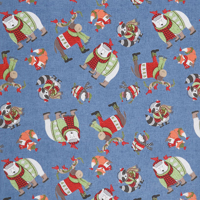 Cozy Critters - Animals Allover Blue Yardage