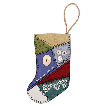 Crazy Quilt Wool Felt Stocking Ornament Kit
