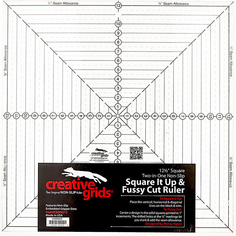 Creative Grids 12 1/2" Square It Up or Fussy Cut Square Quilt Ruler