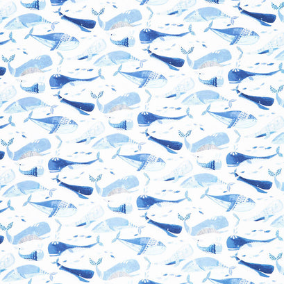 Cubby Bear Flannel - Whale, Hello There White Yardage