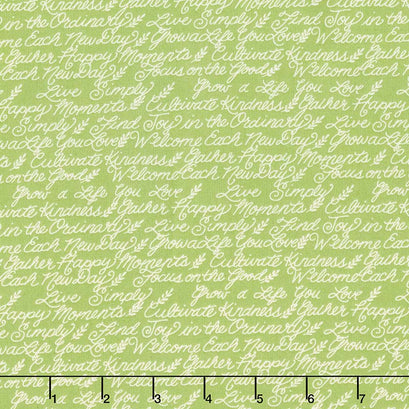 Cultivate Kindness - Farmhouse Phrases Moss Green Yardage