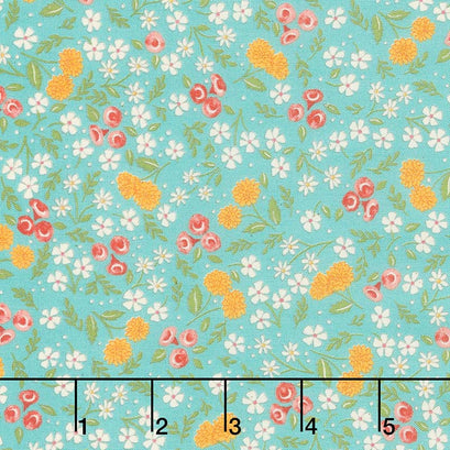 Cultivate Kindness - Flower Field Vintage Aqua Yardage