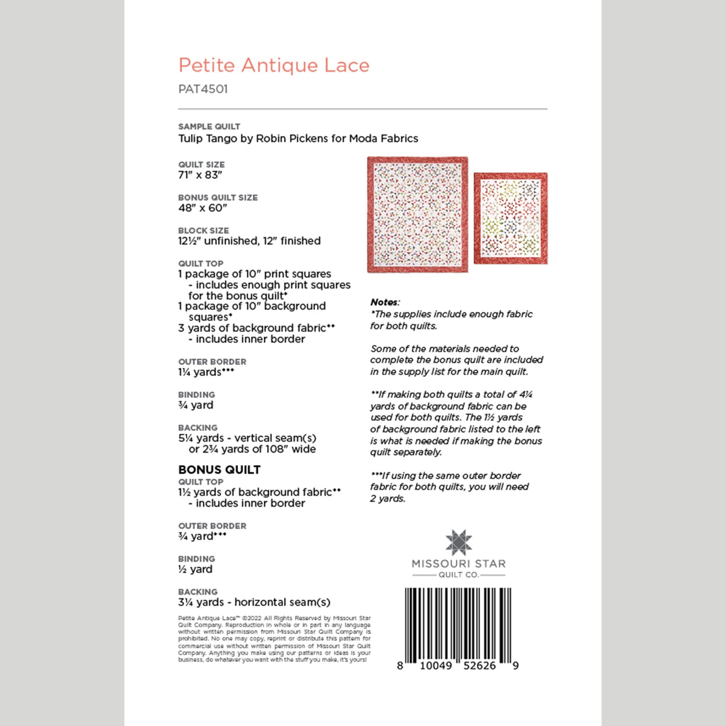 Digital Download - Petite Antique Lace Quilt Pattern by Missouri Star Alternative View #1