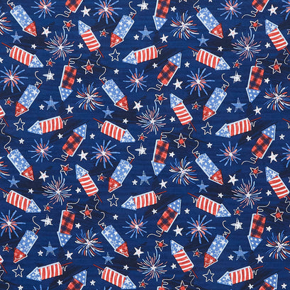 Fired Up - Firecrackers-Blue Yardage