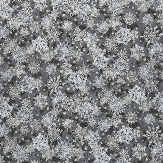 Holiday Flourish Scarlet - Snowflakes Black Metallic Yardage