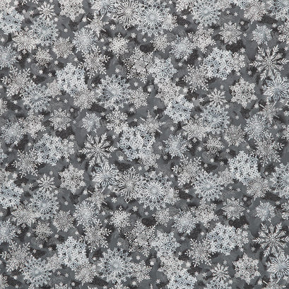 Holiday Flourish Scarlet - Snowflakes Black Metallic Yardage