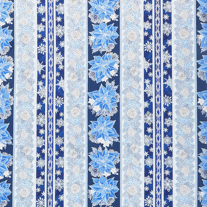 Holiday Flourish Blue - Stripes Blue Metallic Yardage