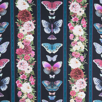 Midnight Garden - Floral Repeating Stripe Multi Yardage