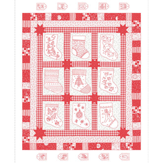 Redwork Christmas - Embroidered Stocking Red Panel