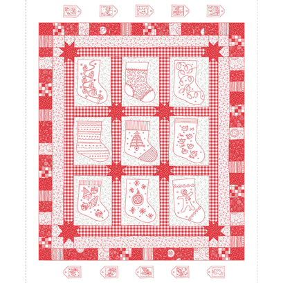 Redwork Christmas - Embroidered Stocking Red Panel