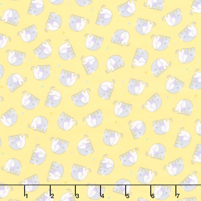 Snuggle In The Jungle Flannel Baby Elephant Yellow Yardage