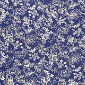 Nightfall - Decorative Floral Navy Cream Yardage