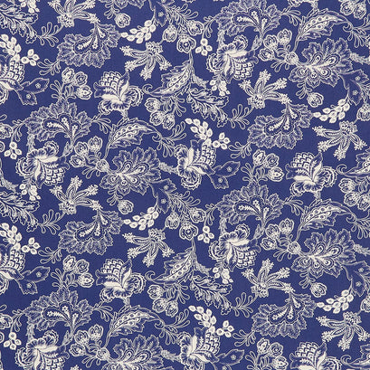 Nightfall - Decorative Floral Navy Cream Yardage