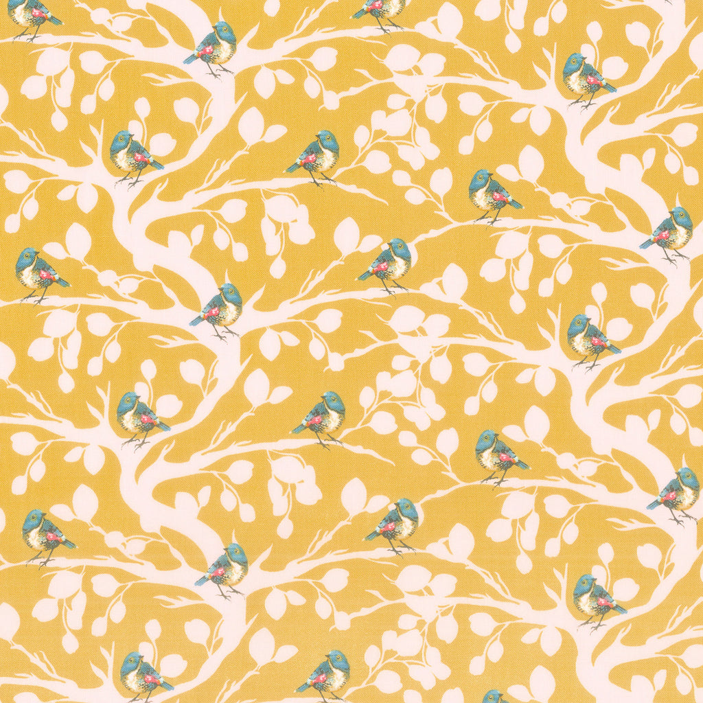 Porch Swing - Birds and Branches Mustard Yardage Primary Image