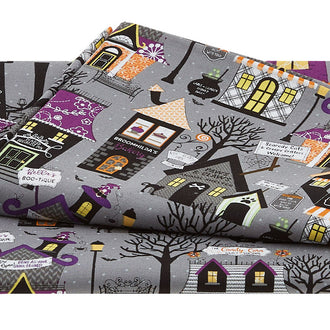 Hometown Halloween - Hometown Houses Grey 2 Yard Cut