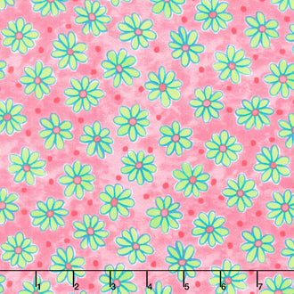 Whimsy Daisical II - Tossed Daisies Pink Yardage