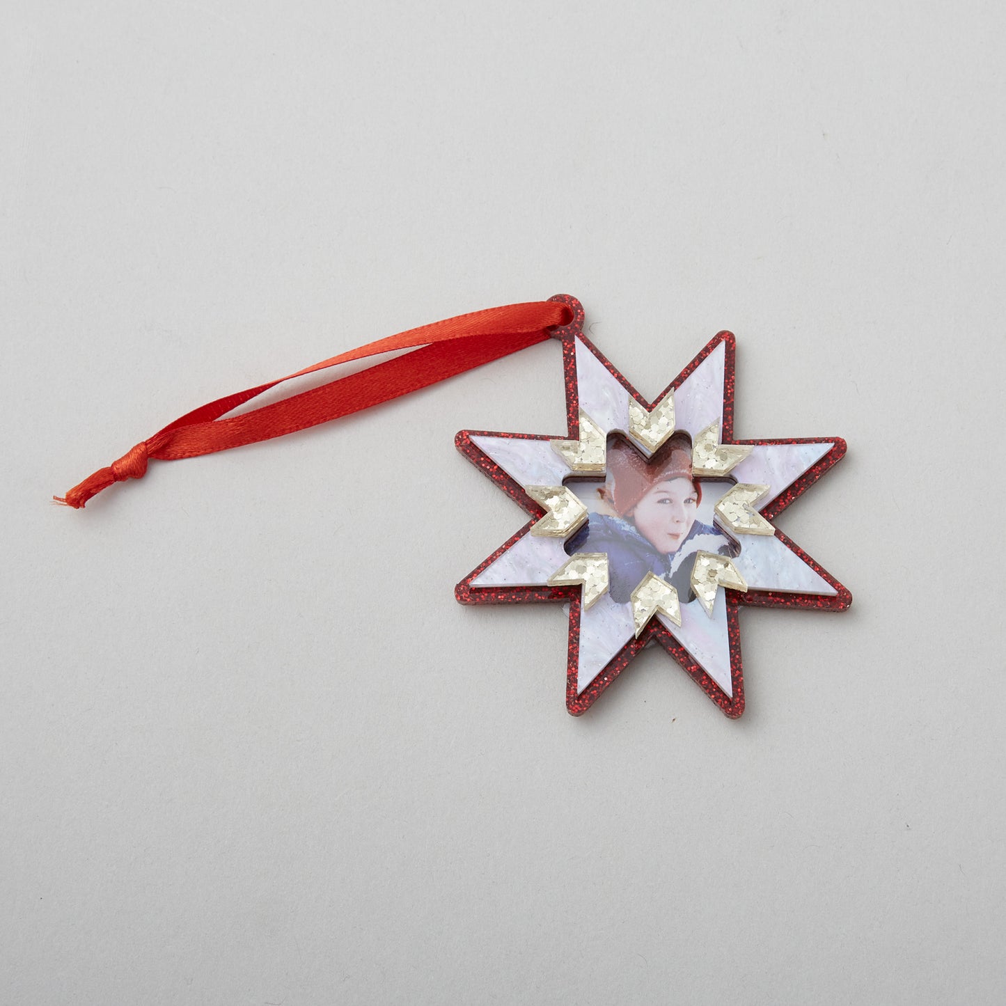 Golden Layered Acrylic Star Photo Ornament Primary Image