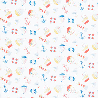 Out to Sea - Tossed Nautical White Multi Yardage