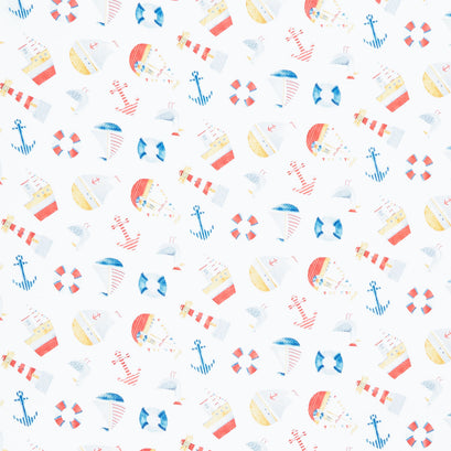 Out to Sea - Tossed Nautical White Multi Yardage