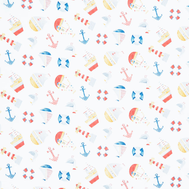 Out to Sea - Tossed Nautical White Multi Yardage Primary Image