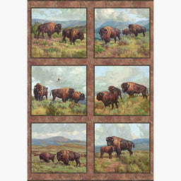 Home on the Range (Northcott) - Buffalo Blocks Rust Multi Panel Primary Image