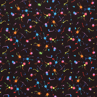 Untamed Beauty - Bright Paint Splatters Black Yardage