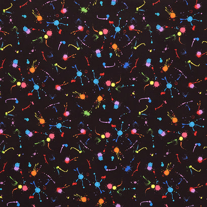 Untamed Beauty - Bright Paint Splatters Black Yardage