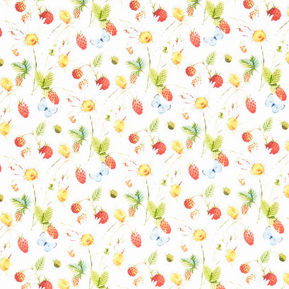 Hedgehog Hollow - Daisies and Berries White Yardage