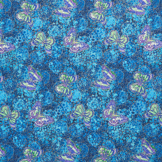 Shimmer Paradise - Butterflies Blue Multi Metallic Yardage