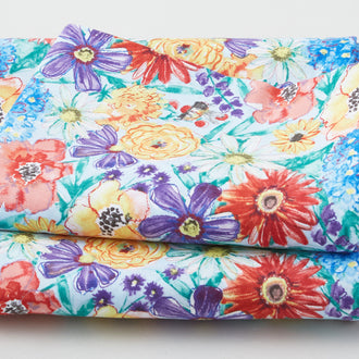 Fanciful Flight - Packed Flowers Blue 3 Yard Cut